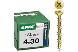 SPAX Vis universelle 4 x 30 mm, 180 pièces - Vis á filetage total, tête fraisée, empreinte cruciforme Z2, pointe 4CUT, revêtement YELLOX - 8000000276644