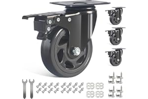 IQWTU Ruote per Mobili Pesanti da 100MM, Ruote per Carrello con Freno Carico 600kg, Set di 4 Rotelle Girevoli per Mobili Rotanti a 360°, Ruota Pesanti Rotelle in PU Silenziose e Resistenti
