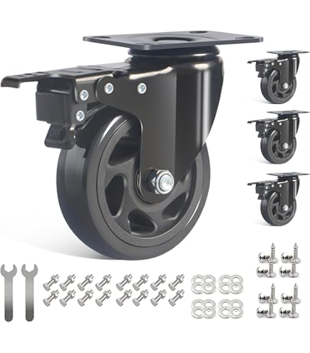 Meubelwielen met rem, 125 mm zwenkwielen, 4 stuks heavy duty wielen