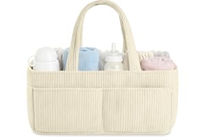 HAGOT Cesta Organizadora Bebe, con Compartimentos Desmontables, Regalo para Recién Nacidos, Crema