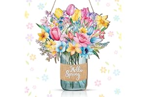 Wesiti Hello Spring Türschild Frühlingsblume Türkränze Frühling Türhänger für Haustür Rustikale Blume Wand Pediments für Frühling Party Outdoor Indoor Haustür Dekoration