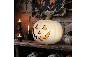 BSEICAL Zucca con Illuminazione a LED, Zucca Halloween Luminosa Grande, Illuminazione Zucche Halloween Decorazione per Interna Esterna (Bianco, 20 cm)