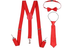 Trimming Shop 85cm X 25mm, Kids Suspenders With Bow Tie and Necktie Set – Adjustable Y Shaped Fully Elasticated Clip-On Brace with Colours Bow Tie and Necktie, Perfect Clothing Accessory for Children