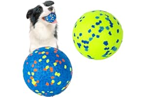 Jodsen Juego de 2 pelotas indestructibles para perros, pelotas de goma con alto rebote, pelota interactiva sólida y duradera, entrenamiento dental para cachorros de tamaño pequeño, mediano y grande