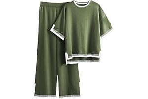 Famulily Womens Lounge Sets Short Sleeve Knit Sweater Top Wide Leg Pants Tracksuit S-XL