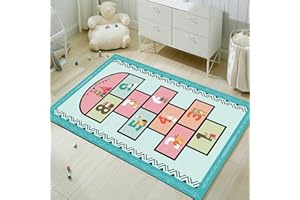 FODELIUY HüPfspiel Teppich Kinderzimmer, Hopscotch Rug, HüPfkäStchen Matte, Spielteppich MäDchen Jungen, HüPfmatte Kinder(100×180cm)