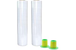 2 Pack Industrial Clear Pallet Stretch Wrap Cling Film 20mic x 400mm x 260m with Plastic Rolling Handle.Self Adhering Packing,Moving,Packaging,Heavy Duty Shrink Film,BOMEI PACK