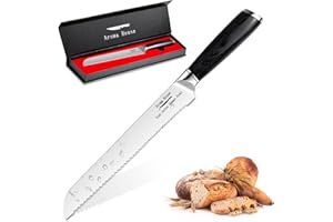 Aroma House Cuchillo para pan cortador de pan de 10 pulgadas Cuchillo para cortar pan alemán ultra afilado fabricado en acero inoxidable con mango ergonómico y caja de regalo