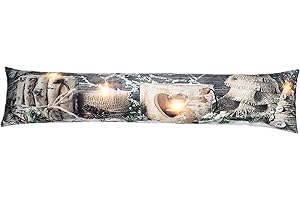 Brandsseller Boudin de porte lumineux à 4 LED, coussin anti-courant d'air, décoratif, 90 x 20 cm, motif de bougies et de cœur