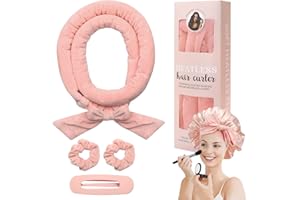 QINYOULHAUSE Juego de Rizadores de Satén Sin Calor Rizador de Pelo Sin Calor con Gorro Heatless Curls para Ondas Naturales Ideal Cabello Largo Medio (Rosa)