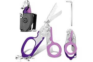 ZENGJUNWEI Trauma Ciseaux de sauvetage 6 en 1 pliables Trauma Ciseaux d'urgence, ciseaux à pansements avec coque K, clé pour services d'urgence professionnels, camping en plein air (double violet)