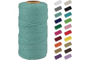 Uiopa Macrame Corde 2mm x 100m, Naturel Fil Macramé Fil de Coton Ficelle Corde, DIY Cordelette pour Tressée, Tapisserie de Plante, Tenture Murale, Cadeau Décoration, Emballage (Bleu clair)