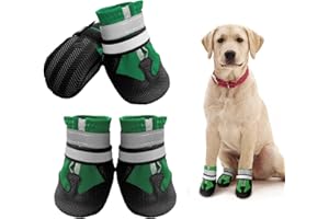 NeuWee Botas para Perros, 4 Piezas Zapatos Impermeables para Perros con Correas Reflectantes Ajustables y Suela Antideslizante, Zapatos para Perros Pequeños Medianos y Grandes(S, Verde)