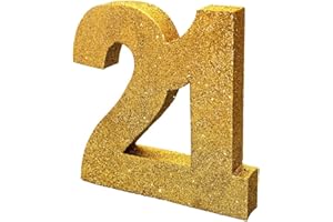 ANNIVERSARY HOUSE Number 21 Glitter Table Decoration Gold| Table Centrepiece | Table Decorations Centrepiece | 21st Birthday Decorations | Pack of 1 | 20cm |H101