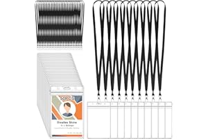 Diealles Shine Portatarjetas de Identificación, Paquete de 50 Portatarjetas De Identificación con Cinta, Porta Credencial de PVC Transparente Para Negocios, Ferias, Escuela (Vertical, Negro)
