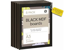 Ayurvana Tavole MDF nero A3 - Confezione da 6 pezzi, spessore 3 mm, legno nero per incisione laser, taglio CNC, artigianato e decorazione, finitura opaca