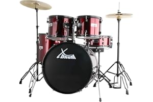 XDrum Rookie 22" Standard Juego Completo de Batería Ruby Red - Ideal para Principiantes - Hardware Estilizada en Negro - Incluye Baquetas 5B, Manual de Montaje y Escuela de Batería - Rojo