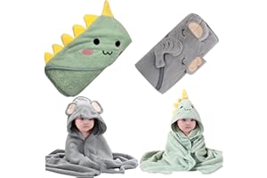 SOUIWUZI 2 pezzi asciugamano da bagno per bambini con cappuccio Ultra morbido asciugamano altamente assorbente Aokrobe Showdlers doccia carini asciugamani per bambini di dinosauro che nuota per ragazzi 32x32