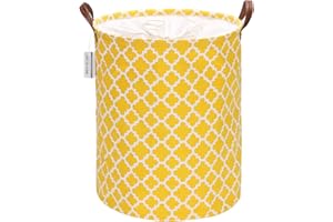 Sea Team Marokkanisches Gittermuster Wäschekorb Leinwand Stoff Wäschekorb Faltbarer Aufbewahrungsbehälter mit PU-Ledergriffen und Kordelzugverschluss, 19,7 x 15,7 Zoll, wasserdicht innen