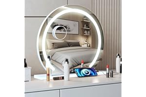 YOURLITE Hollywood Vanity Mirror with Lights, Round Lighted Makeup Mirror with Dimmable LED Lights, 3 Lighting Modes, Touch Control, USB Charging Port, for Home Bedroom Tabletop & Wall Mounted