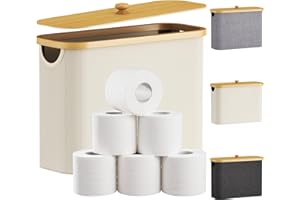 Lifewit Rangement Papier Toilette 23L, Réserves à Rouleaux de Panier Papier Toilette WC avec Bambou Couvercle, Boite Rangement Salle de Bain, Accessoires WC, Panier Rangement Tissu, Blanc