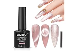 ‎MIZHSE MIZHSE Cat Eye UV Gel Helles Rosa Gel UV Nagellack Glitzer mit 1 Magnet, 9D Cateye U V Gels Glänzend Katzenaugen Rosa, Cateye Gels Polish Magnetischer Nagellack DIY Art Maniküre für Nagelstudio 10ML