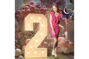 MIXIFOX 4FT Light Up Numbers Birthday Decorations for Girl Boy: Big Cardboard Number 2 for 2nd 21st Wedding Anniversary Party Decor Baby Shower, Large Marquee Numbers Birthday Balloons Arch Kit Mosaic Pre-cut