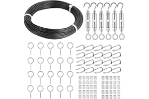 TooTaci 2mm Black Catenary Wire Kit, 30M Guide Wire Kit, Heavy Duty Black Steel Cable with M4 Turnbuckles, Ideal for Garden Trellis, Climbing Plants, Outdoor String Lights & Fence Supports
