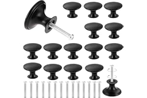 Begpoee 16 Piezas Perillas para Cajón de Gabinete Redondas Vintage Negras, Pomos Cocina con Tornillos de Montaje, Con Tornillos, 3 x 2,1 cm, Para Tocadores, Taquillas, Guardarropas, Mesitas de Noche