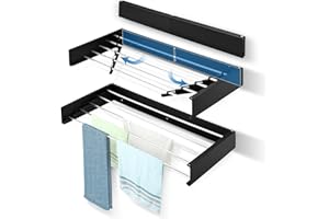 MusyVocay Stendibiancheria a Parete Stendibiancheria Appeso a Scomparsa Stendino Pieghevole per Uso Interno ed Esterno, Design Compatto Salvaspazio, Capacità 30 kg, 100 cm