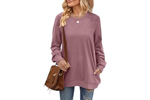 Sampeel Women Sweatshirt Long Sleeve Tops Ladies Crew Neck Sweatshirt Pullover Pleated Tunic with Pockets