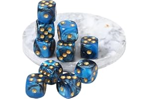 LALULUTEK Bulk Set of 10 Acrylic Polyhedral Dice - 12mm Size, Colorful for Board Games, Learning, and Rolling - Blue and Black, 6 Sided Design