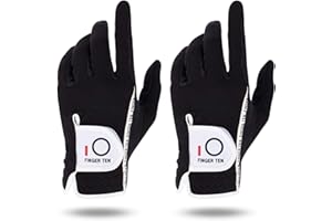 FINGER TEN Golf Gloves Men Left Hand Right Rain Grip Weathersof Value 2 Pack, Mens Golf Glove Wear Resistant Non Slip Flexible Durable