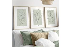 UIXXDUCC 3er Set Premium Poster Set, Moderne Salbei Grüne Pflanzen Abstrakt Kunst Wandbilder, Boho Deko Bilder Für Wohnzimmer Schlafzimmer - Ohne Rahmen (40x50cm)