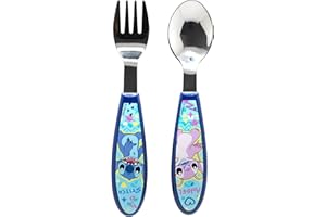STOR DISNEY STITCH - Set de 2 Couverts Enfant STITCH & ANGEL - Cuillère + Fourchette Inox - Idéal Premiers Repas - Ergonomiques et Résistants - Passe au Lave-Vaisselle - À partir de 3 Ans