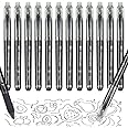 12 Pcs Erasable Pens Black, Rub Out Pens with Eraser, 0.5mm Tip Gel Ink Eraser Pens with Rubbers on the End, Rollerball Pens Eraser Pens for Kids Adults Writing Stationary School Supplies