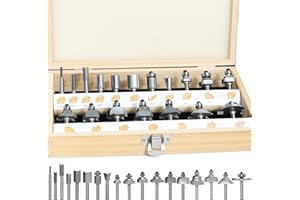 AKYLIN 18 Pièces Fraise à Tige de 6 mm, Pour Bois Pour Défonceuse avec 6 mm Tige, Fraise avec Boîtier de Rangement en Bois, Pour la Finition du Bois Divers