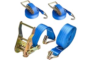 MIUCOGUIER Cinchas de Amarre con Trinquete 2 x 2000 kg 6m Correa para Trinquete con Gancho Tensor de Carraca Cinchas de Sujeción de Carga Automatica Trinquete Cinta para el Transporte Mercancías