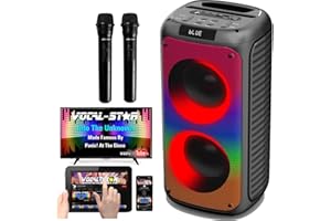 Vocal-Star Przenośna maszyna do karaoke z Bluetooth, 2 mikrofony, głośnik 100 W, 6 olśniewających efektów świetlnych LED z pełnym głośnikiem, nagrywa wokal, TWS, AUX, ładowalna