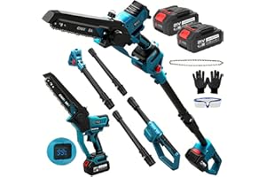 KISTRBA 8 Inch Cordless Pole Saw & Mini Chainsaw, Handheld Electric Pole Chain Saws with 2X 4.0Ah Batteries, 15Ft Long Reach for Tree Pruning Hedge Cutting