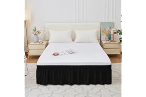 Mateju Klassisch Bettvolant Bettrock Gefalteter Bettrock Wrap Around Style mit Rüschen Elastischer Staub Ruffled Rock, Bett Wrap Ruffle Bett Rock 38/40cm Drop (180 * 200+40cm,Schwarz)