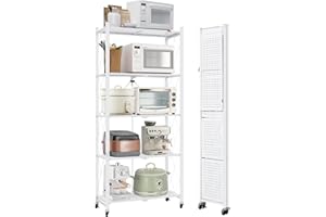 DEANIC Pliable Etagere Rangement à 5 Niveaux, Chariot à roulettes Cuisine, Etagere Rangement Garage (Blanc)