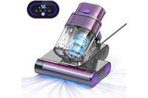Homuserr Aspirador de Ácaros, Aspirador de Colchones con Luz UV, Indicador LED, 500W 16Kpa, Cepillo de Doble Rodillo, Aspirador Antiacaros con Ultrasonido y Función Calefacción, para Colchones, Sofás