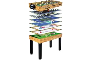PL OCIOTRENDS Devessport - Multijuego 12 en 1 - Futbolín, Billar, Push Hockey, Ice Hockey, Ping-Pong, Póker, Dados, Ajedrez, Anillas, Herradura, Bolos, Incluye nivelador - Medidas: 124 x 61 x 81 Cm