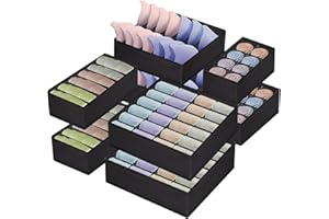 Shodiffy Juego de 8 Organizadores para Cajones de Ropa Interior, Organizador de Armario con Compartimentos, Caja de Almacenaje Plegable No Tejidos para Calcetines Corbatas Bufandas Negro