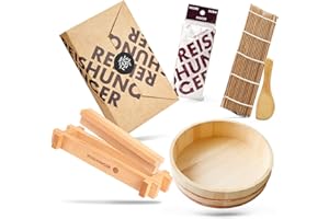 Reishunger Sushi Equipment Box XXL mit Hangiri Holzschüssel, inkl. Premium Sushi Maker + Rezeptkarte, Sushi in Profiqualität zu Hause zubereiten – perfekt für Sushi Fans