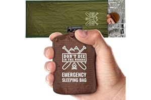 DON'T DIE IN THE WOODS Emergency Sleeping Bag with Hood | Ultralight, Waterproof, Thermal Mylar Sleeping Bag Liner | Survival Bivy Space Blanket Bivey for Hiking, Backpacking, Earthquake, Camping, 72 Bug Out, Survival Kit