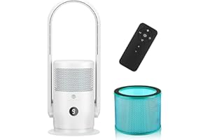 ‎U ULTTY U ULTTY Rotorlos Ventilator mit Luftreiniger, Turmventilator Leise mit Fernbedienung, Touch, 8H Timer, HEPA-Filter 99,97%, 60 cm 90° Oszillation Bladeless Fan für Schlafzimmer Büro, CR021 Weiß