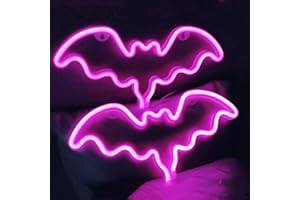 HFHUNGKEONG Bat Neonschilder für Halloween als Wanddekoration für Schlafzimmer, Nachttisch und Wohnheim, Neonleuchtende LED Neon Fledermaus Schild als Halloween Weihnachtsfeiern Tischdeko(2 Rosa)