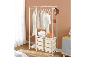 PACHIRA E-COMMERCE PACHIRA Clothes Rack With Wheels, Shoe Rack & Hanging Hooks For Hats And Bags, 3 In 1 Coat Rack with Clothes Rail & Storage Cabinet, Open Wardrobe, Freestanding Rolling Clothes Rack Garment Rack